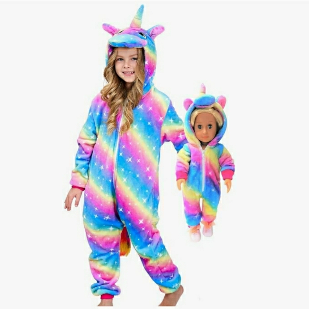 RAINBOW UNICORN Girls Onsie Plus Matching For Doll
